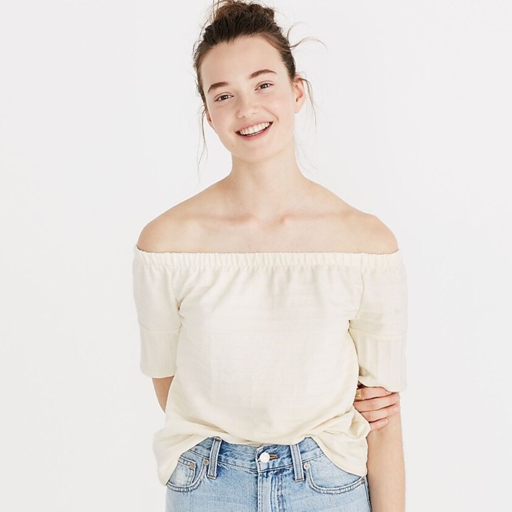 Madewell Off the shoulder texture top, cream, sz M, short sleeve, knit